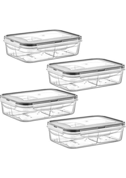 Bfs 4 Bölmeli Sızdırmaz Contalı Kilitli Kapaklı 1 Litre Erzak Saklama Kabı -LC520