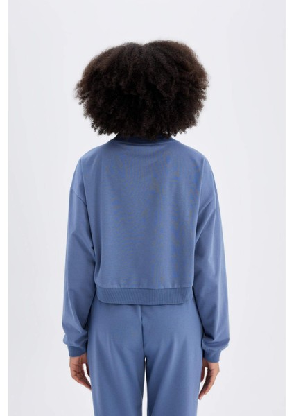 Oversize Geniş Kalıp Bisiklet Yaka Baskılı Sporcu Sweatshirt C9405AX24AU