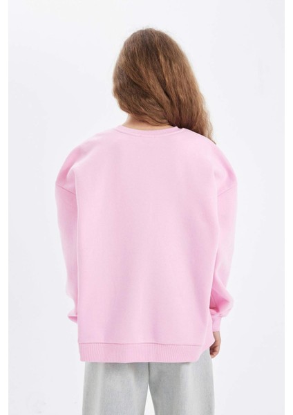 Oversize Geniş Kalıp Bisiklet Yaka Baskılı Kalın Sweatshirt D4940AX24AU