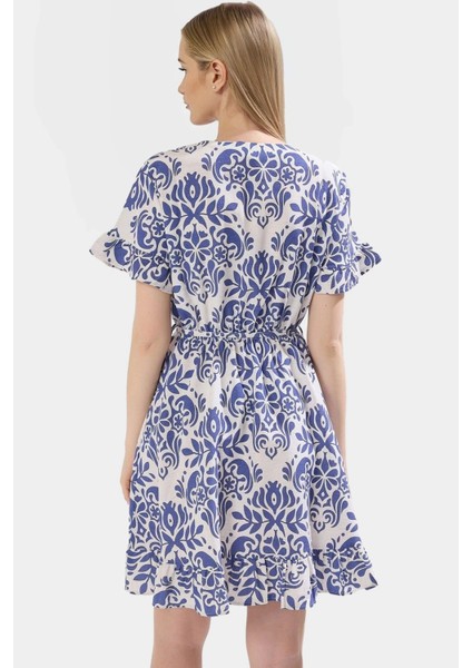 Şal Desenli V Yaka Mini Elbise Rahat Nefes Alabilir Viskoz Kumaş Skater Kalıp Özel Tasarım fiyatları