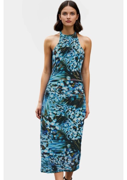 Astarlı Leopar Desenli Bodycon Maxi Elbise Şık ve Rahat Tasarım Boyundan Bağlamalı Yaka modelleri