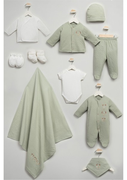 Sevimli Köpekcikler Desenli 10 Parça Kutulu Yenidoğan Hastane Çıkışı Zıbın Seti