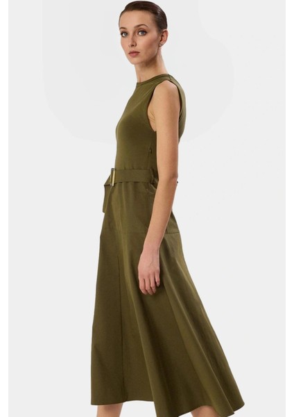 A Kesim Midi Elbise %pamuk Gabardin Kemer Detaylı Rahat ve Şık Premium Kalite
