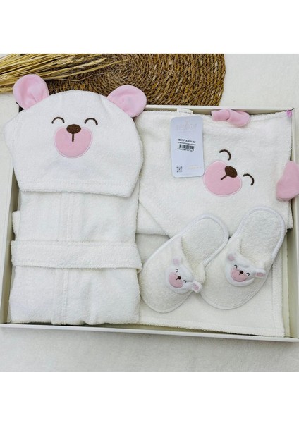 Kız Bebek 0- 3 Yaş Köpek Desen Bornoz Takımı Doğal Pamuklu modelleri