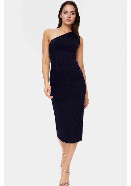 Örme Kumaşlı Tek Omuzlu Midi Elbise Bodycon Kesim Rahat ve Şık Kullanım Uzun Ömürlü