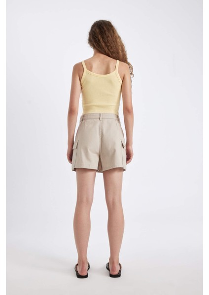 Regular Fit Normal Bel Kargo Cepli Gabardin Şort Etek D4991AX24AU
