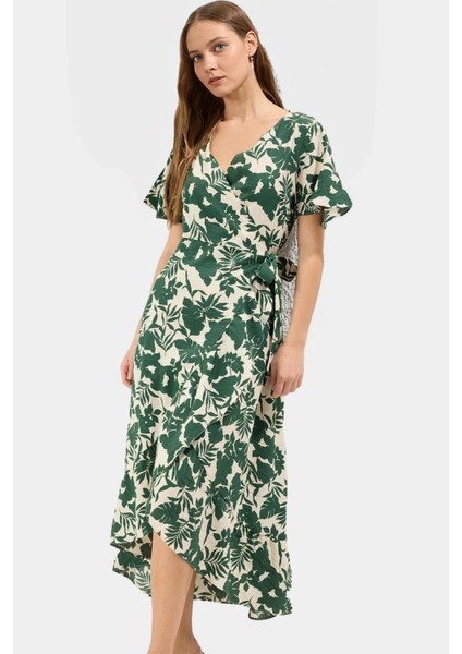 Rahat Kesim Çiçek Desenli Midi Elbise Viskoz Kumaştan Üretilmiştir Mükemmel Uyum