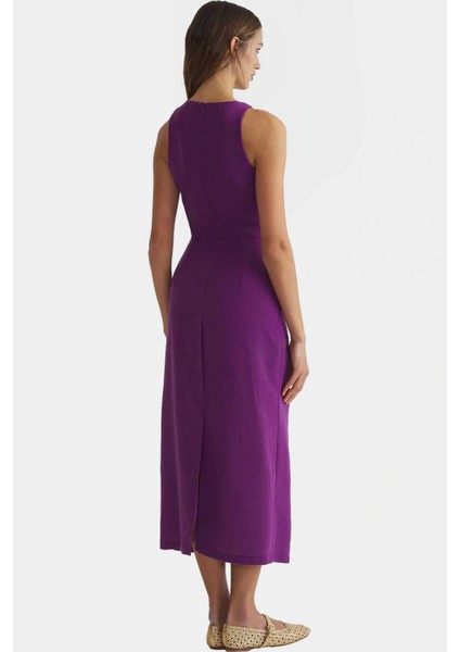 A Kesim Kolsuz Midi Elbise Dokuma Kumaş Yazlık Şık Modern Stil Görünüm fiyatları