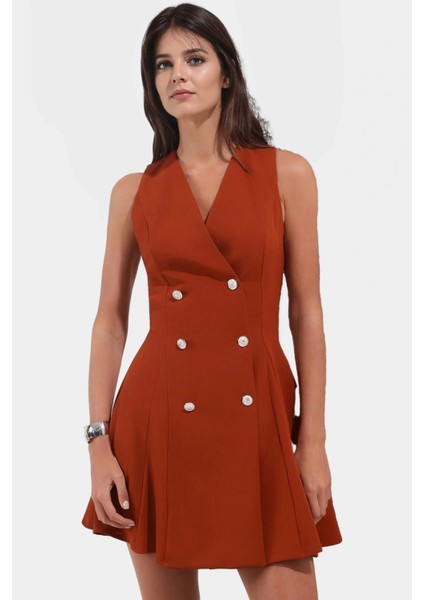 Kolsuz Finike Dokuma Mini Elbise 88% Polyester 12% Elastan Trend Tasarım