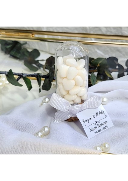 30 Adet Kalp Şekerli Fanus Şişe Mantar Tıplalı Şişe Nişan Nikah Söz Hediyelik