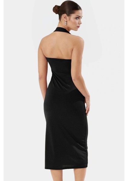 Vücut Sarmalayan Örme Midi Elbise Yazlık Şıklık Dayanıklı Malzeme Rahat ve Şık Görünüm