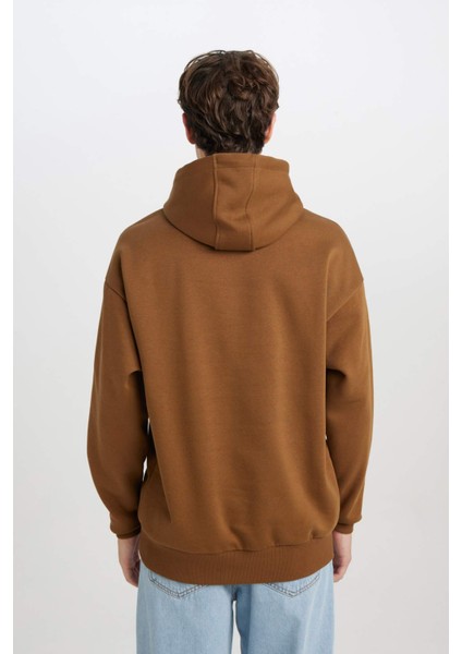 Oversize Geniş Kalıp Kapüşonlu Kanguru Cepli Basic Düz Sweatshirt X8287AZ24AU