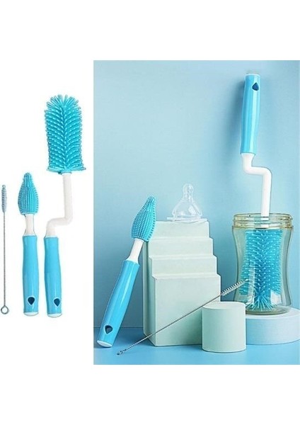 Omb Store Silikon Uçlu Ekstra Yumuşak Kıllı Sağlam Kavanoz Bardak Şişe ve Biberon Temizleme Fırçası