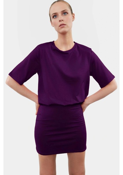 Pamuklu Elastanlı Mini Elbise Kısa Kollu Bodycon Kesim Uzun Ömürlü Dayanıklı Malzeme