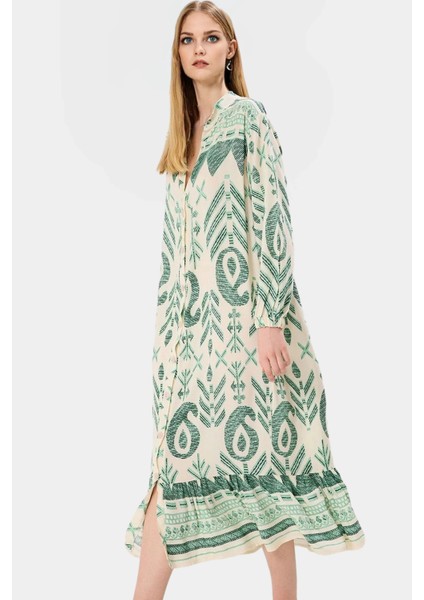 Polyester Shally Dokuma Elbise Midi Boy Truvakar Kol Geniş Kesim Modern Stil Seçkin Malzeme modelleri