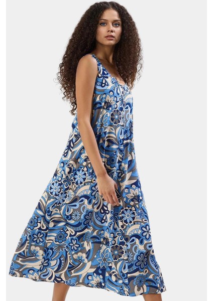 Şık Viskoz Midi Elbise Geometrik Desen Düz Kesim Günlük Yazlık Profesyonel Görünüm Yüksek Kalite modelleri