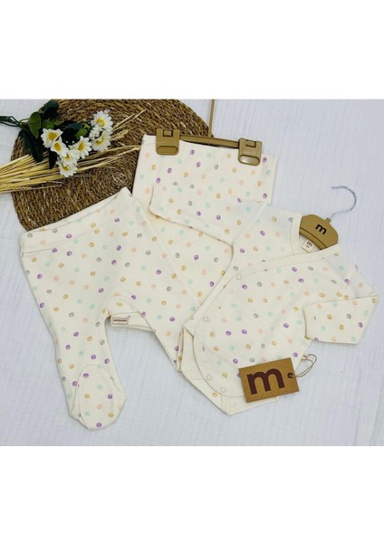 Baskılı Çıtçıtlı Badi, Alt ve Müslin Battaniyeli Yenidoğan Bebek 3lü Set