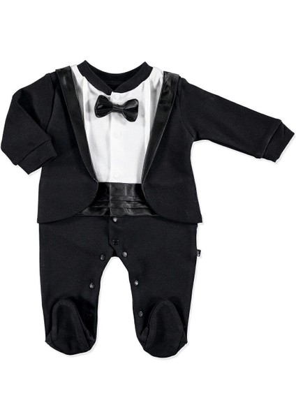 Bebek Smokin Interlok Uzun Kol Patikli Bebe Yaka Tulum