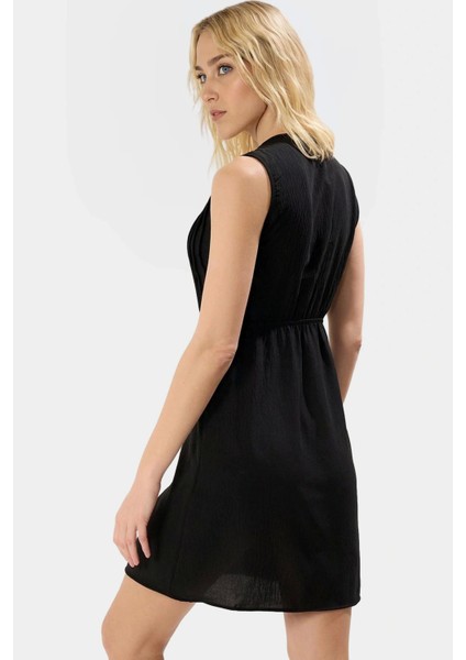 Nervürlü Düz Mini Elbise Polyester Kumaş V Yaka Yazlık Casual Mükemmel Uyum Özenle Seçilmiş fiyatları