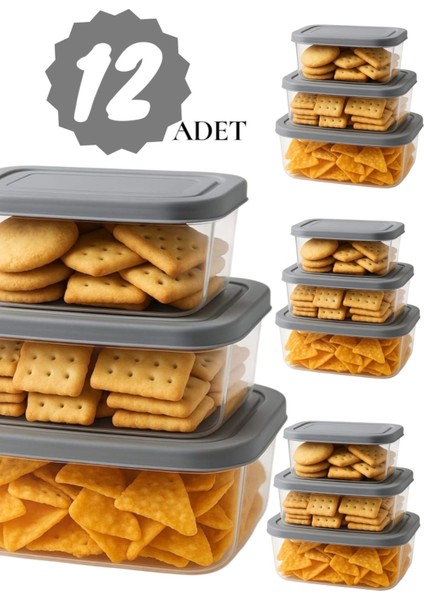 12’li Dikdörtgen Trendy Saklama Kabı Seti 1200 ml - 740 ml - 400 ml