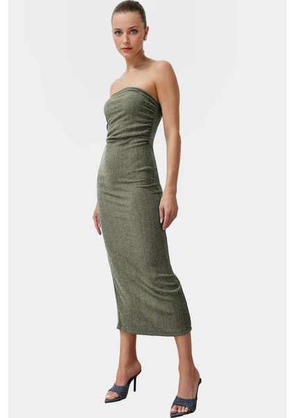 Yazlık Midi Elbise Kolsuz Bodycon Polyester Örme Kumaş Uzun Ömürlü Şık Görünüm fiyatları