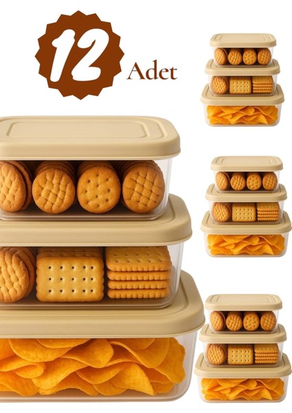 12’li Dikdörtgen Trendy Saklama Kabı Seti 1200 ml - 740 ml - 400 ml