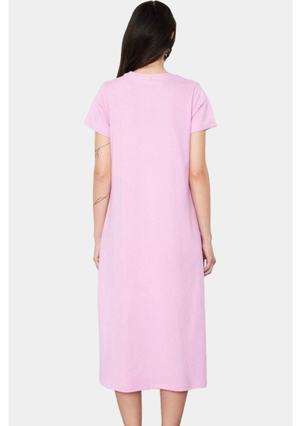 Cep Detaylı Pamuklu Örme Midi Elbise Bisiklet Yaka Rahat Kalıp Özel Tasarım Zarifane modelleri