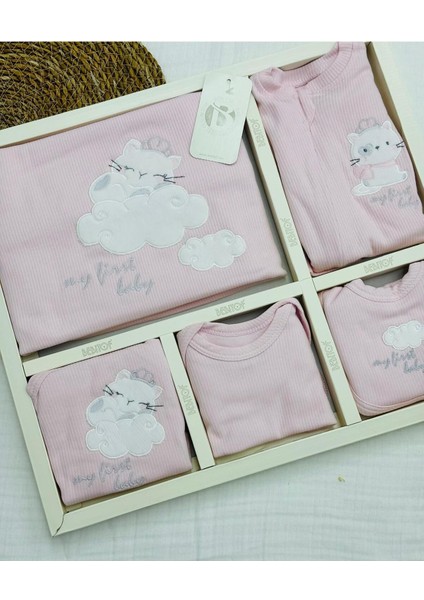 Taçlı Kedi Desenli 10 Parça Kutulu Yenidoğan Hastane Çıkışı Zıbın Seti fiyatları