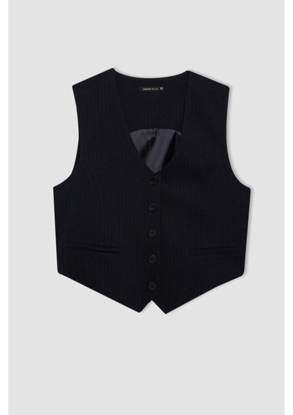 V Yaka Çizgili Düğmeli Blazer Yelek C2027AX24AU