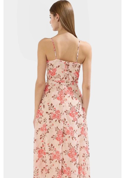 A Line Midi Elbise Şifon Dokuma V Yaka Kuşaklı Soyut Desen Profesyonel Görünüm modelleri