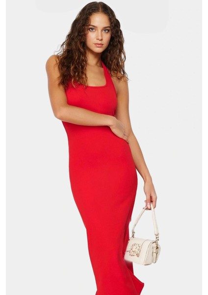 Örme Bodycon Midi Elbise 130CM Boy Polyester Elastan Karışımı Günlük Kullanım Özenle Seçilmiş fiyatları