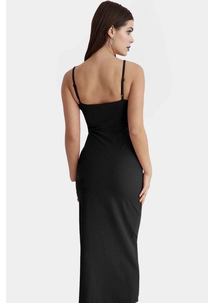 Bodycon Maxi Elbise Yazlık Örme Astarlı Yırtmaçlı Günlük Kullanım Için Şık Görünüm