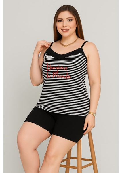 Kadın Büyük Beden Ip Askılı Bluz ve Şortlu Alt Üst Pijama Takımı