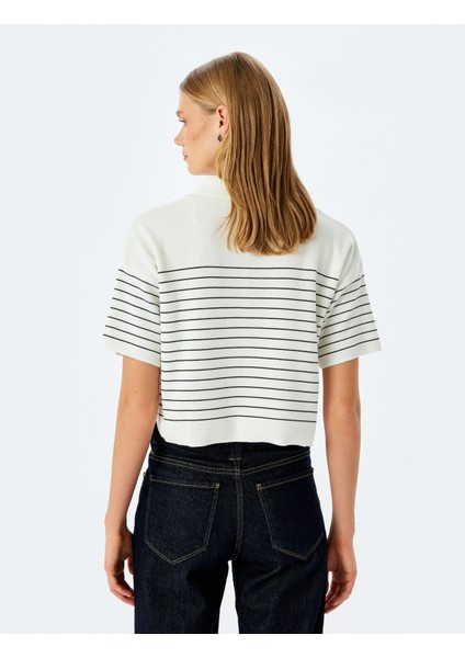 Yeni Sezon Düğmeli Çizgili Oversize Polo Yaka Ince Triko Kazak fırsatları