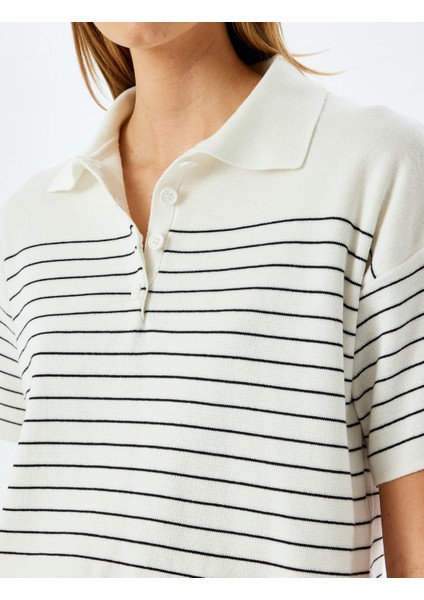 Yeni Sezon Düğmeli Çizgili Oversize Polo Yaka Ince Triko Kazak indirimleri