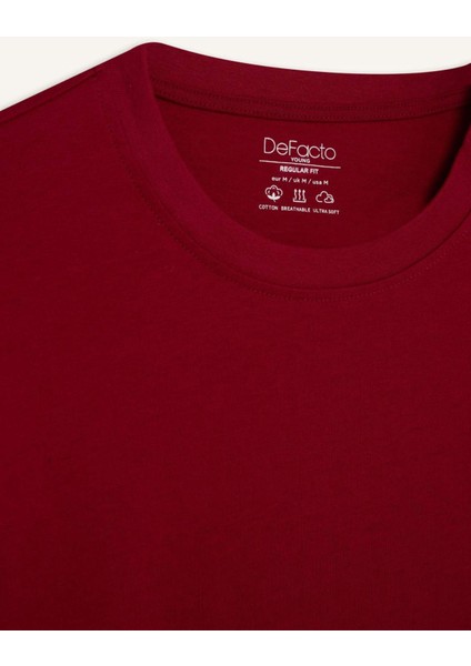 %100 Pamuk Regular Fit Bisiklet Yaka Kalp Baskılı Kısa Kollu Kırmızı Tişört D5156AX25SP