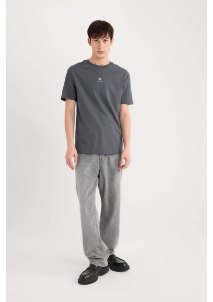 %100 Pamuk Bisiklet Yaka Kalp Baskılı Kısa Kollu Tişört D5156AX25SP