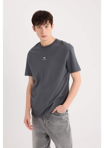 %100 Pamuk Bisiklet Yaka Kalp Baskılı Kısa Kollu Tişört D5156AX25SP