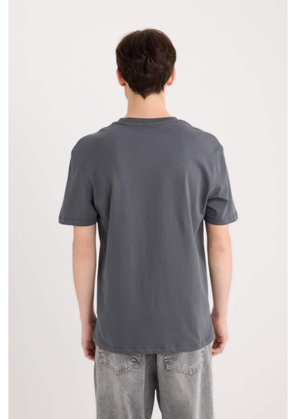 %100 Pamuk Bisiklet Yaka Kalp Baskılı Kısa Kollu Tişört D5156AX25SP