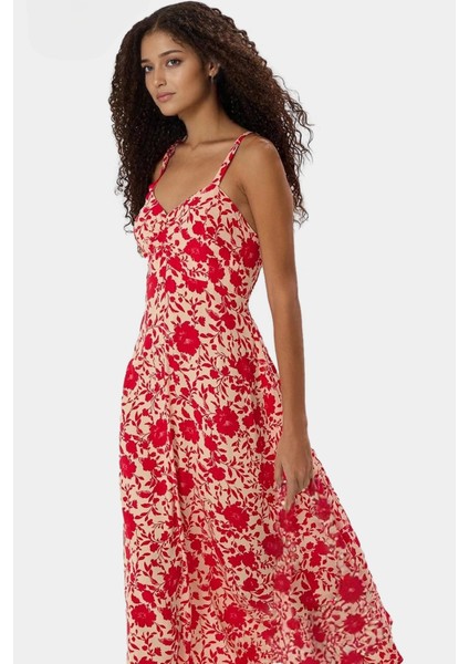 Viskoz Dokuma Çiçekli Skater Elbise Rahat Yazlık Stil Midi Boy V Yaka Premium Kalite fiyatları