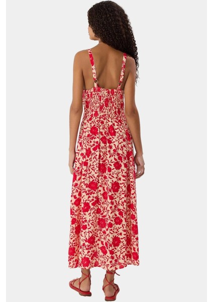 Viskoz Dokuma Çiçekli Skater Elbise Rahat Yazlık Stil Midi Boy V Yaka Premium Kalite fırsatları