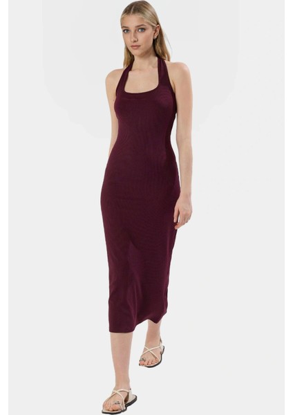 Örme Bodycon Midi Elbise 130CM Boy Polyester Elastan Karışımı Günlük Kullanım Özenle Seçilmiş fiyatları