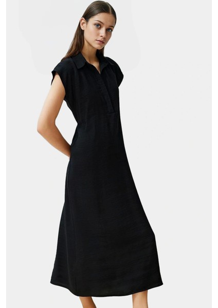 Dokuma Viskoz Maxi Elbise Rahat Şık Günlük Kullanım Konforlu Kesim Için