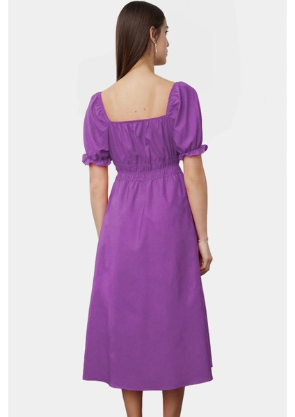 Midi Boy Kadın Terrycotton Skater Elbise Kare Yaka Kısa Kollu Rahat Kesim Yüksek Kalite modelleri