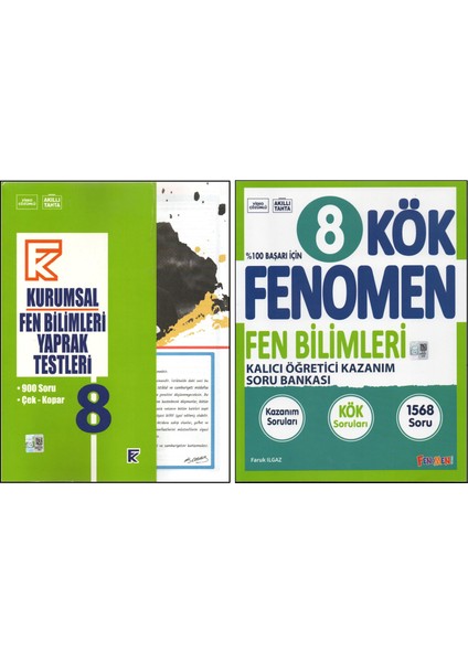 Kurmay 8. Sınıf Kurumsal Yaprak Test+Fenomen Kök Fen Bilimleri (2 Kitap)