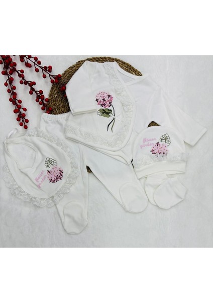 Kanaviçe (Gül) Işlemeli 5'li Set Hastane Çıkışı (Yenidoğan)