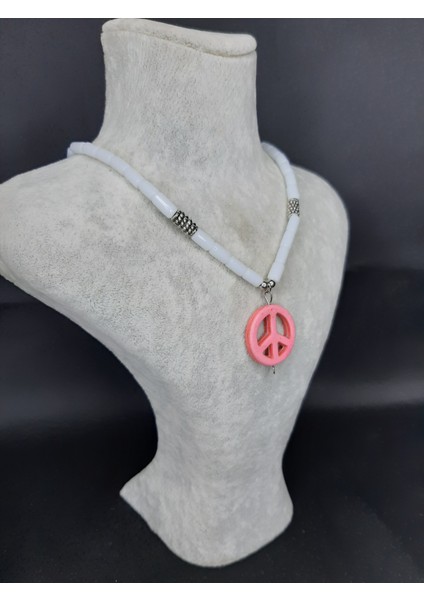 Mryart Doğal Taş Boncuklu Pembe Barış Sembollü Kolye – Unisex Bohem Tarz Aksesuar fiyatları