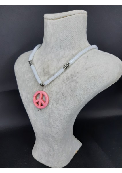 Mryart Doğal Taş Boncuklu Pembe Barış Sembollü Kolye – Unisex Bohem Tarz Aksesuar modelleri