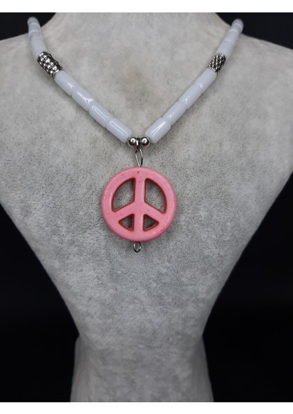 Mryart Doğal Taş Boncuklu Pembe Barış Sembollü Kolye – Unisex Bohem Tarz Aksesuar fırsatları