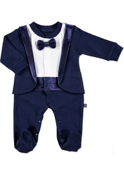 Bebek Smokin Interlok Uzun Kol Patikli Bebe Yaka Tulum